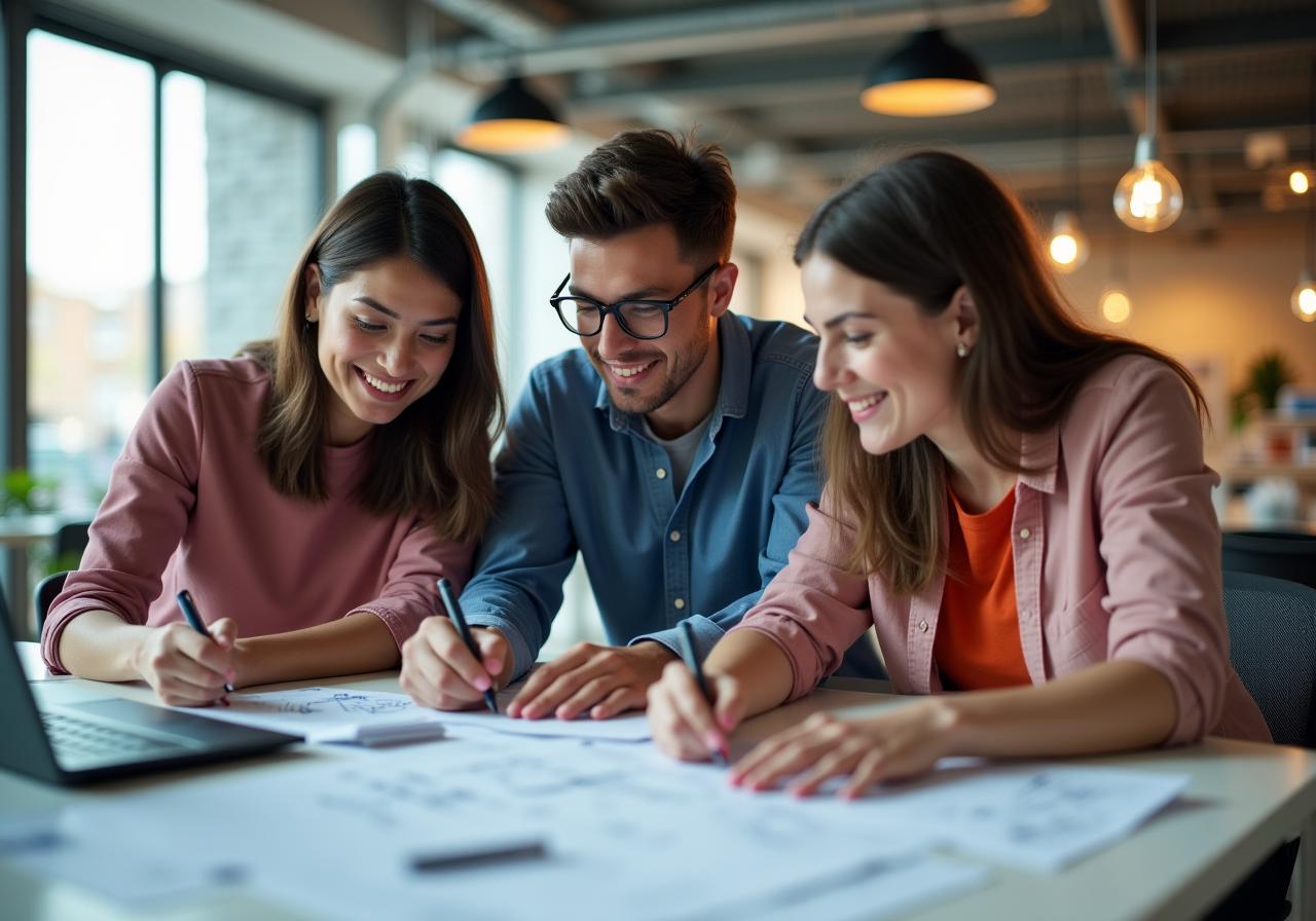 Team of diverse founders collaborating on architecture